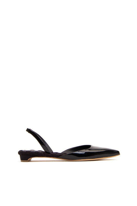JACKIE BLACK PATENT-EFFECT SLINGBACK FLATS