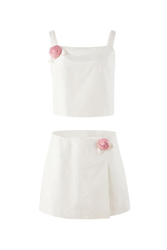 IVORY ROSE APPLIQUÉ TANK TOP AND MINI SKIRT SET