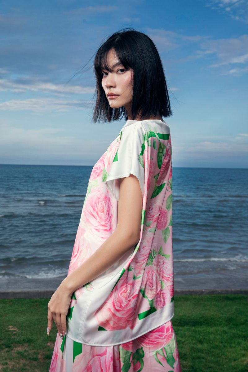 LILIANE SHORT SLEEVED SILK TOP AND WIDE-LEG PANTS SET