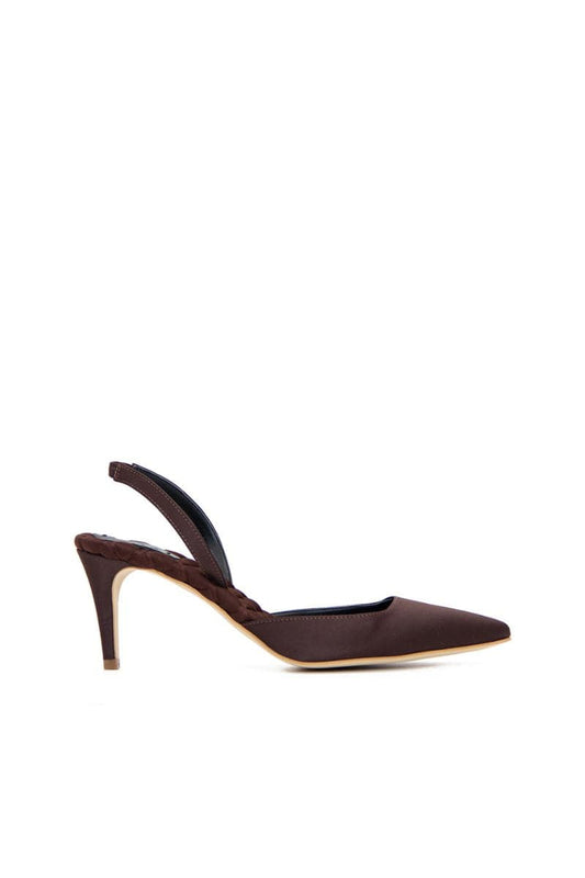 GABRIELLA BROWN SATIN SLINGBACK HEELS