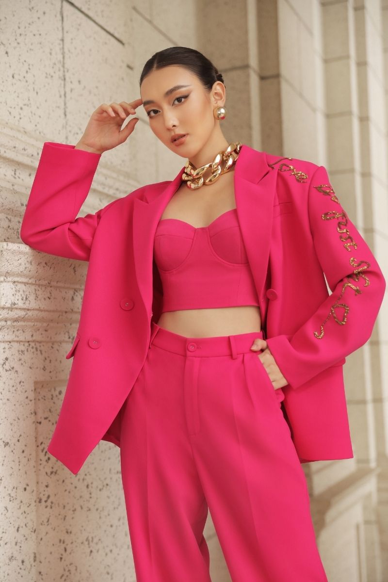 PINK ERICA TEXTURE ATTACHED JACKET SET
