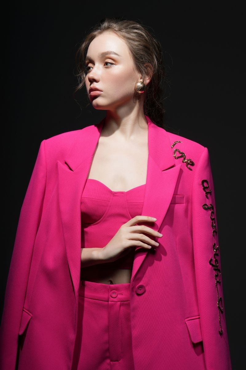 PINK ERICA TEXTURE ATTACHED JACKET SET