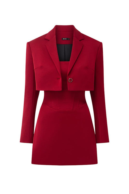 LAYLA RED TAFFETA MINI BLAZER SET