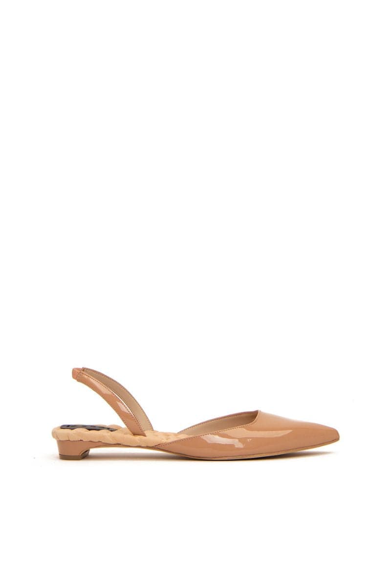 JACKIE NUDE PATENT-EFFECT SLINGBACK FLATS