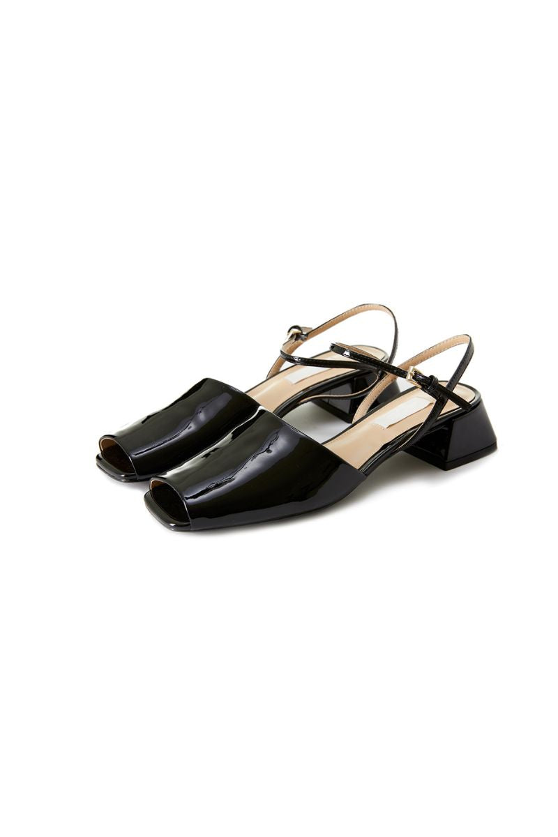 PEEP TOE SLINGBACK HEELS IN BLACK