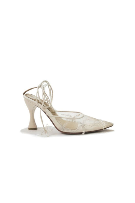 SIENNA WHITE EMBROIDERED MESH HEELS