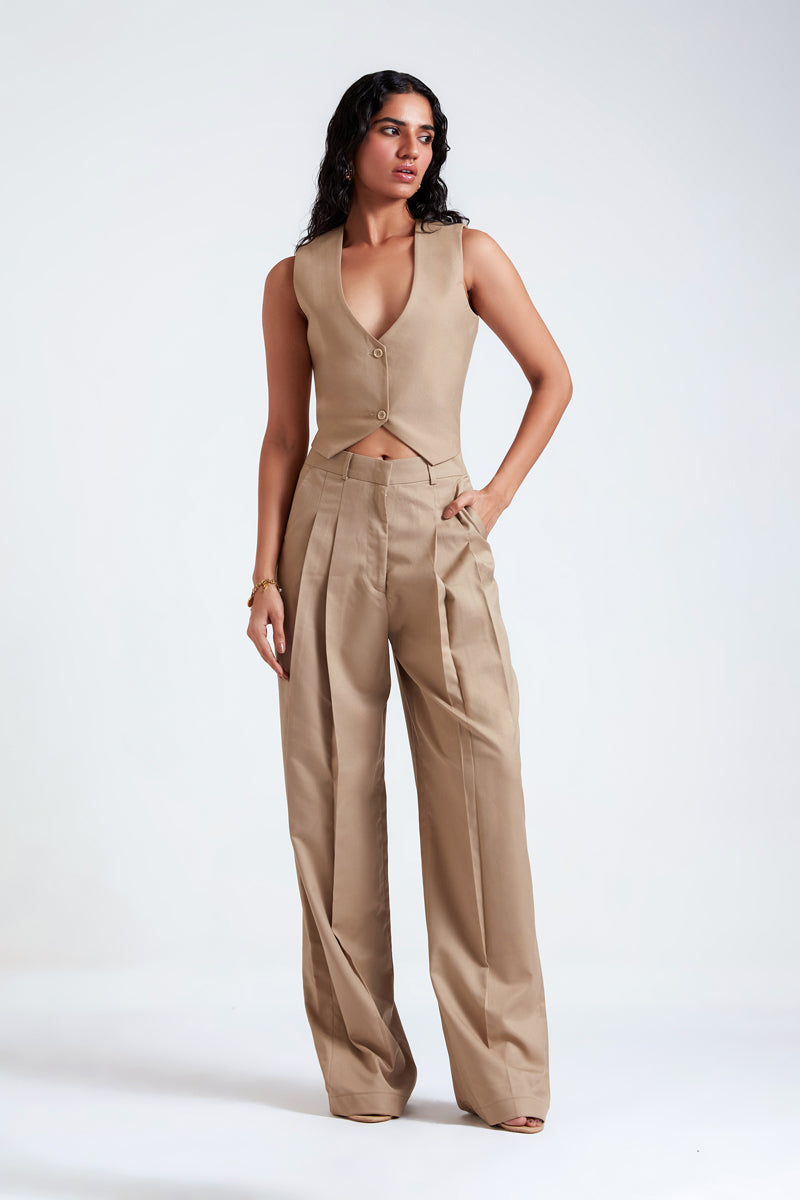 MASHA DESERT TAN THREE-PIECE SUIT SET