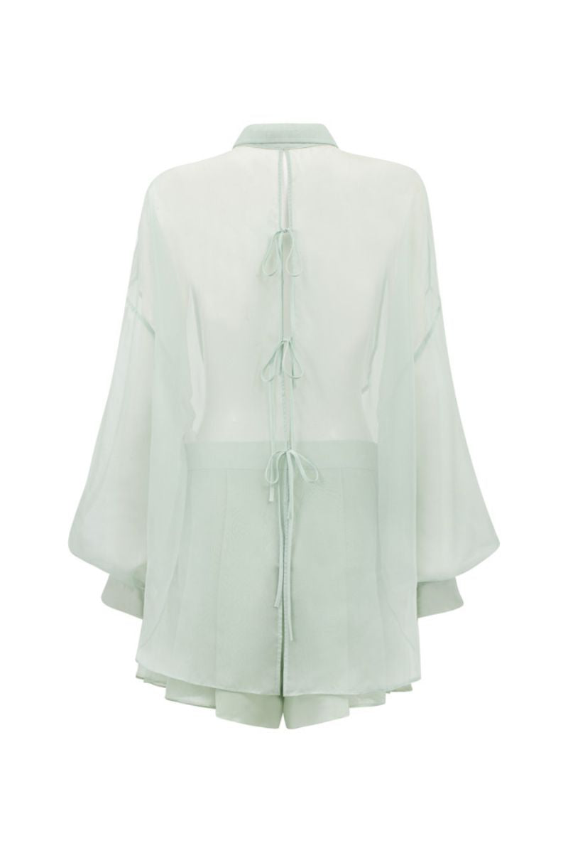 MELITA MINT SILK PLEATED SHIRT AND SHORTS SET