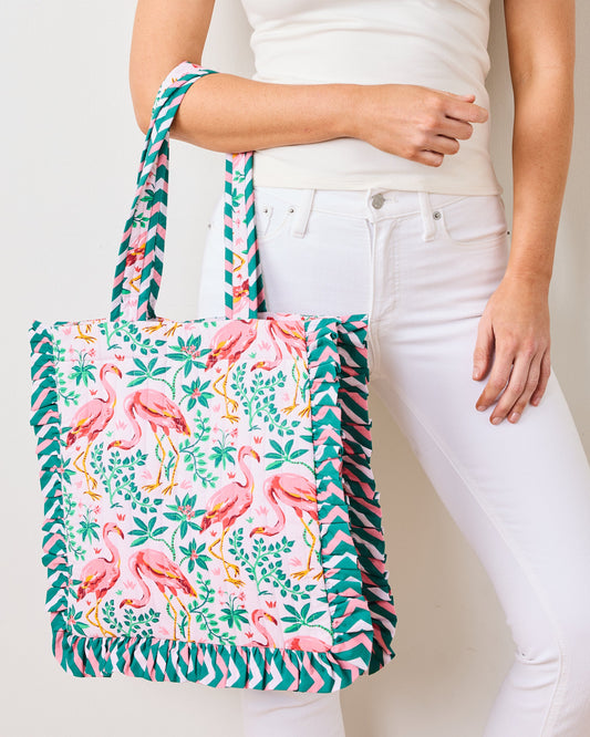 Flock Of Flamingos - Ruffle Tote - Rose