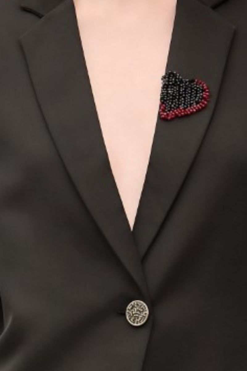 BLACK KELLY TAFFETA FEATHER SUIT JACKET AND PANTS SET
