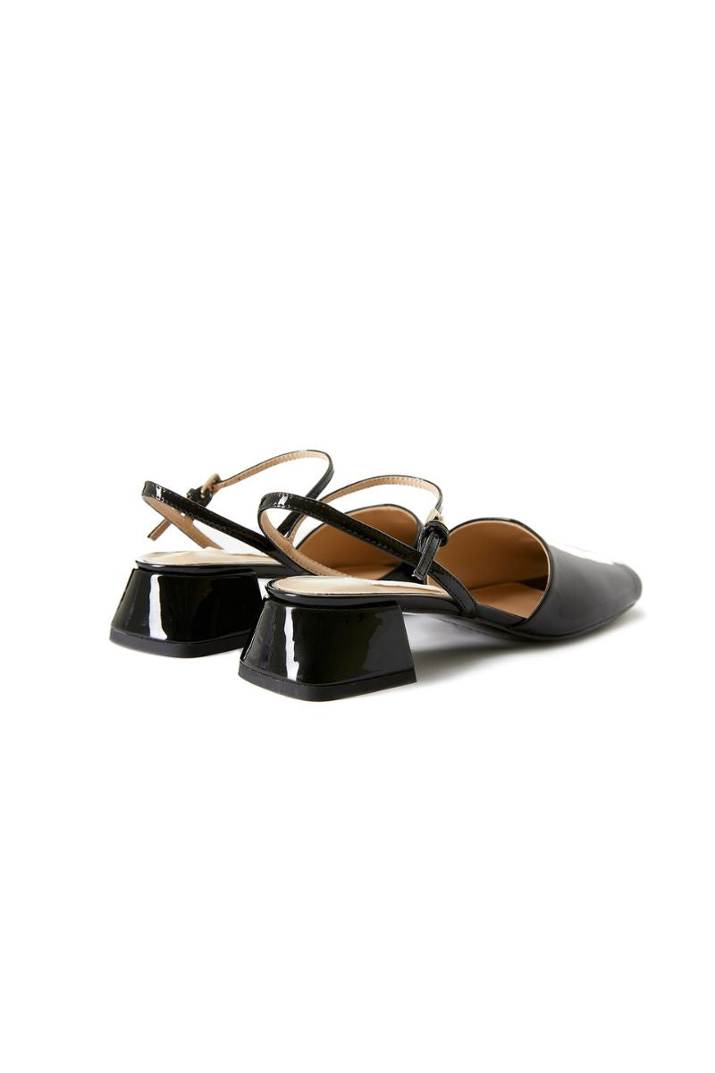 PEEP TOE SLINGBACK HEELS IN BLACK