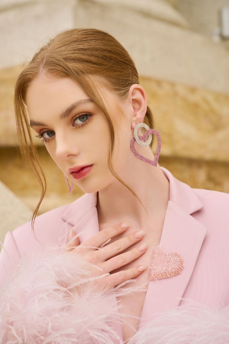 BABY PINK KELLY TAFFETA FEATHER SUIT JACKET AND PANTS SET