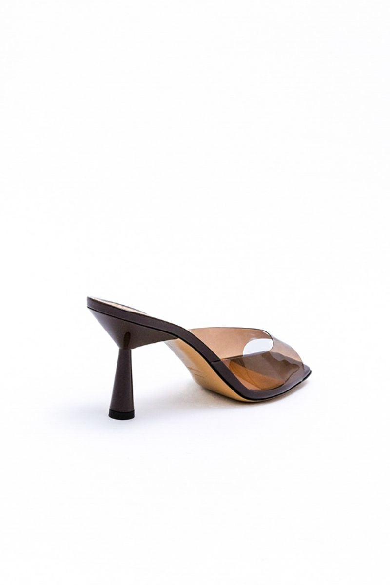 GRETA MULE IN CHOCOLATE BROWN TRANSPARENT