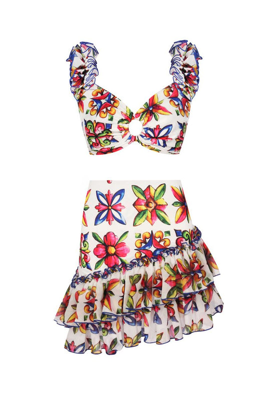 SICILIA LILY AND TIGRA TOP AND SKIRT SET