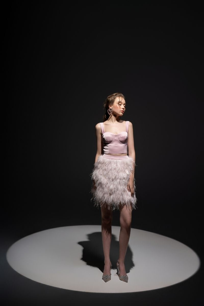 BABY PINK KIERA TAFFETA FEATHER BLAZER SET
