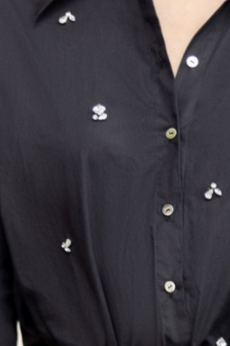 DESI BLACK RAW CRYSTAL SHIRT AND MIDI SKIRT