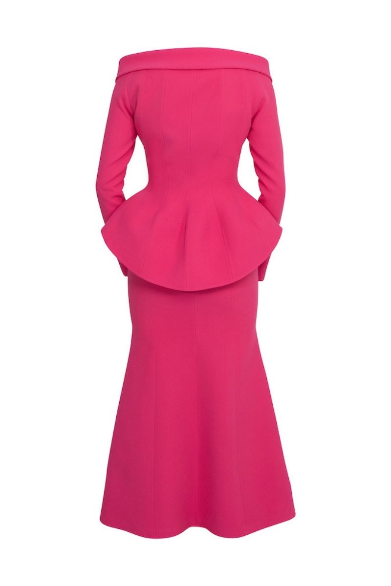 FUCHSIA TWO-PIECE HANDMADE FLORAL DETAIL MAXI SUIT