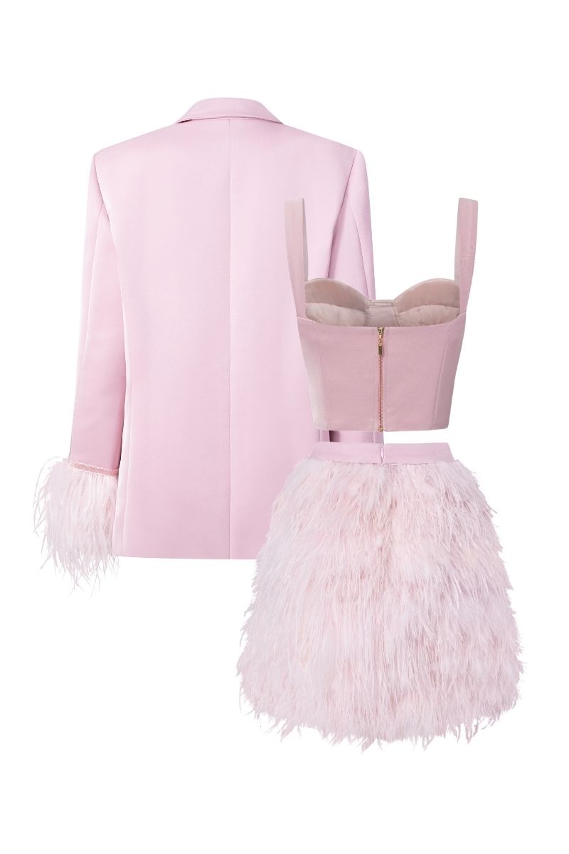 BABY PINK KIERA TAFFETA FEATHER BLAZER SET