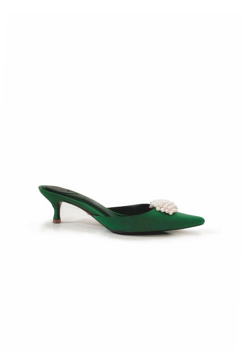 NALA FOREST GREEN KITTEN HEELS