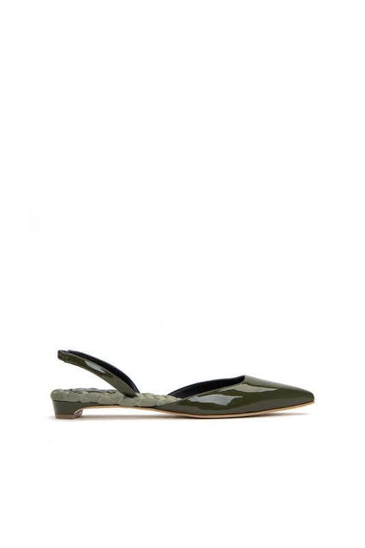 JACKIE GREEN PATENT-EFFECT SLINGBACK FLATS