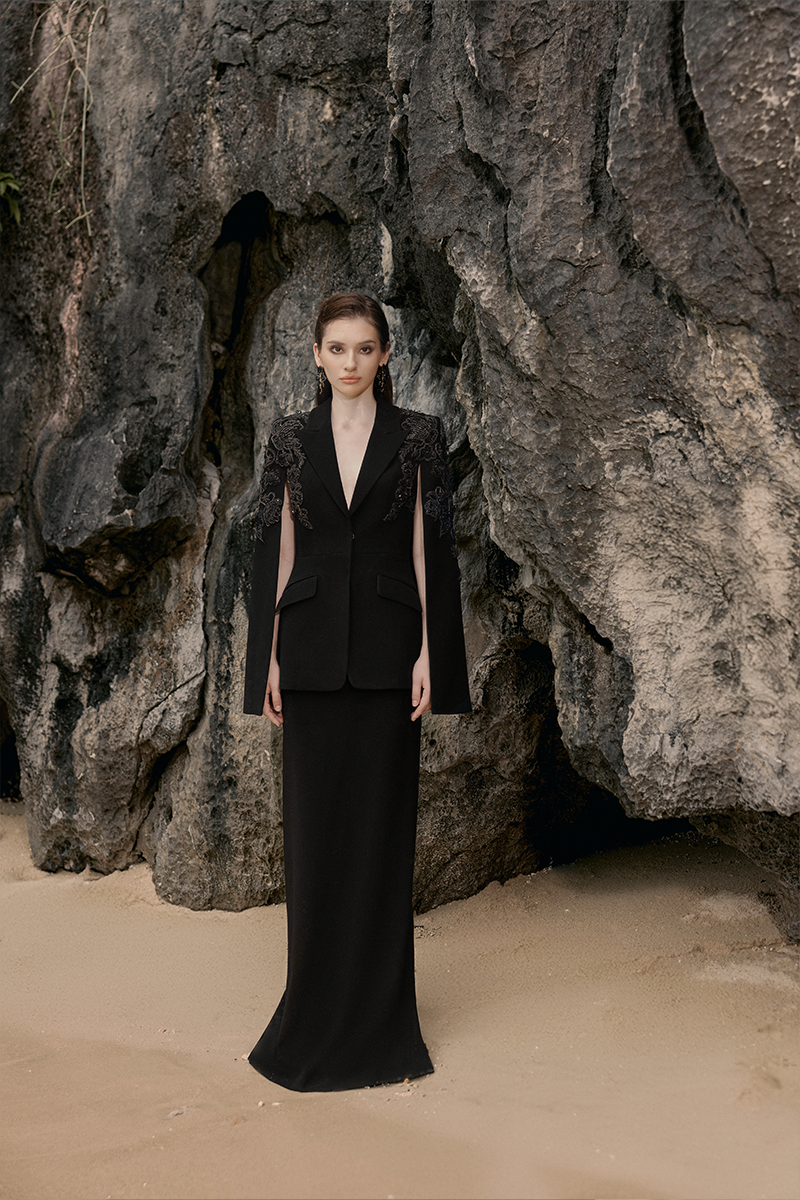 PEARL TAFFETA SET IN BLACK