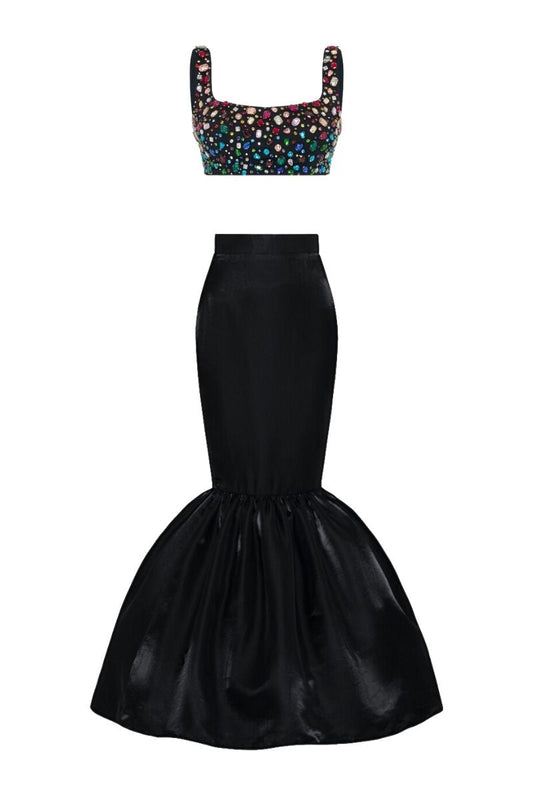 QUEEN RHINESTONE TOP AND SKIRT SET