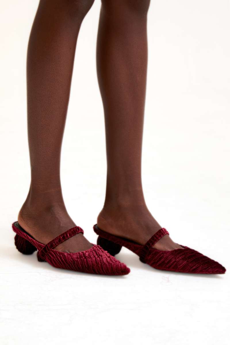 SALMA MAROON VELOUR MULES
