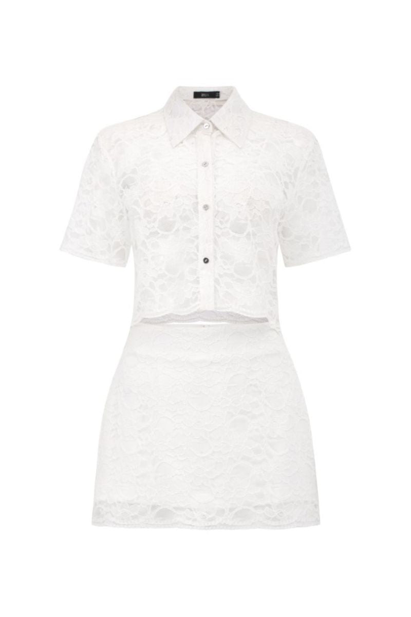 LEALIA WHITE LACE TOP AND SKIRT SET