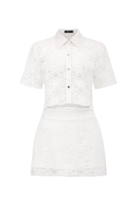 LEALIA WHITE LACE TOP AND SKIRT SET