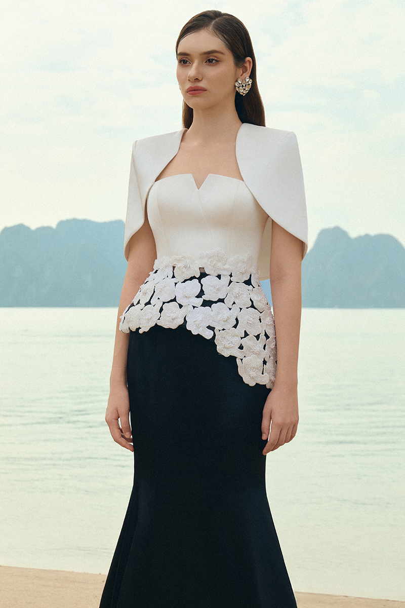 PEARL TAFFETA DRESS AND CAPE SET