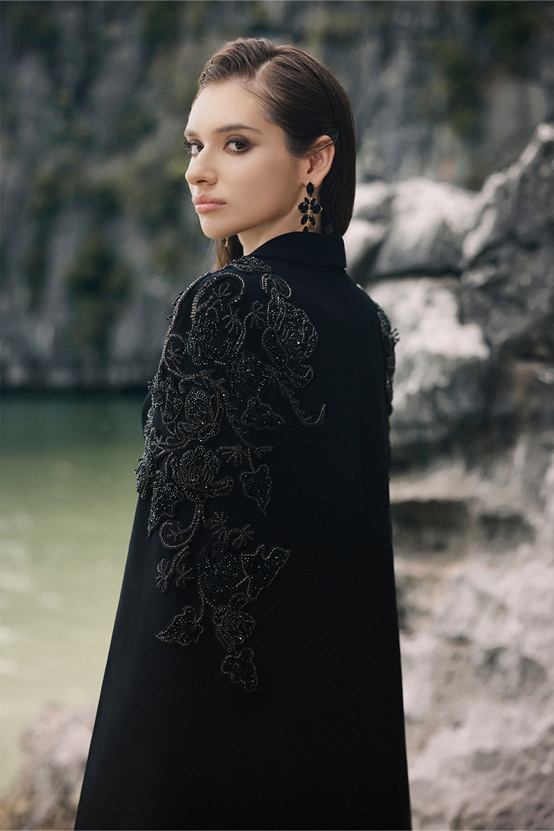 PEARL TAFFETA SET IN BLACK