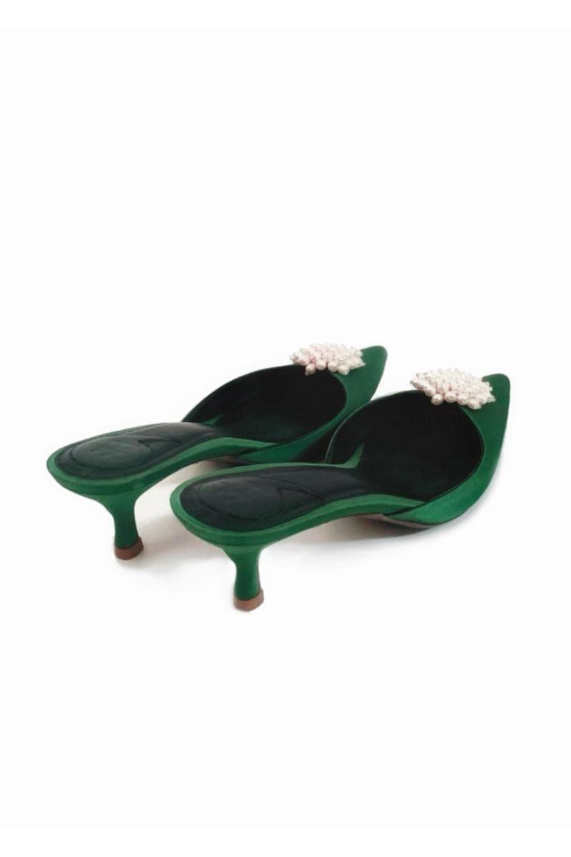 NALA FOREST GREEN KITTEN HEELS