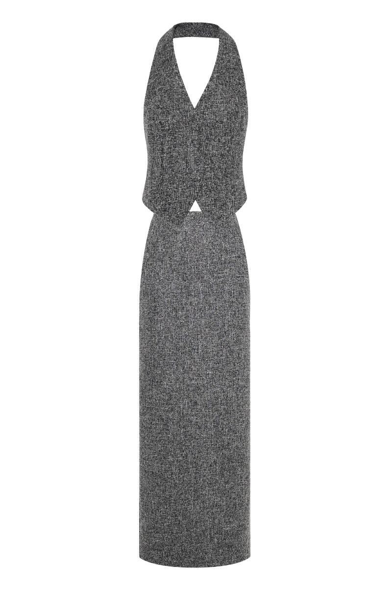 GRAY LONG VEST AND MAXI SKIRT SET