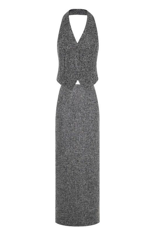 GRAY LONG VEST AND MAXI SKIRT SET