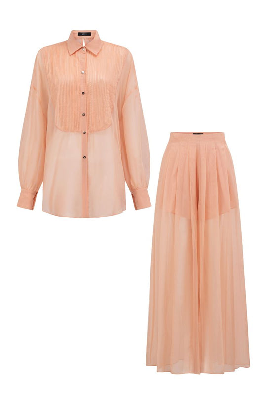MELITA PEACH FUZZ SILK PLEATED SHIRT AND PANTS SET