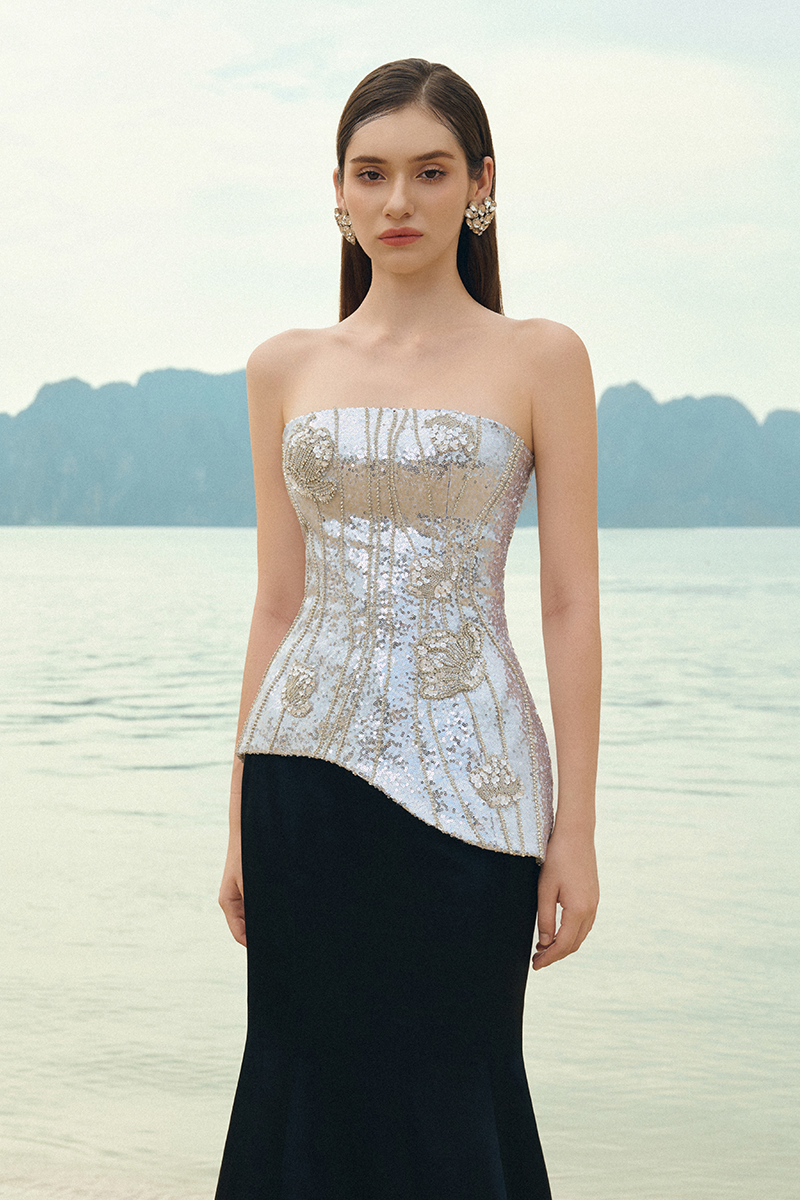 SHIMMER TAFFETA TOP AND SKIRT SET