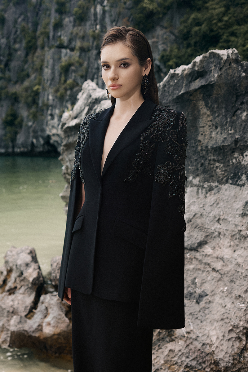 PEARL TAFFETA SET IN BLACK