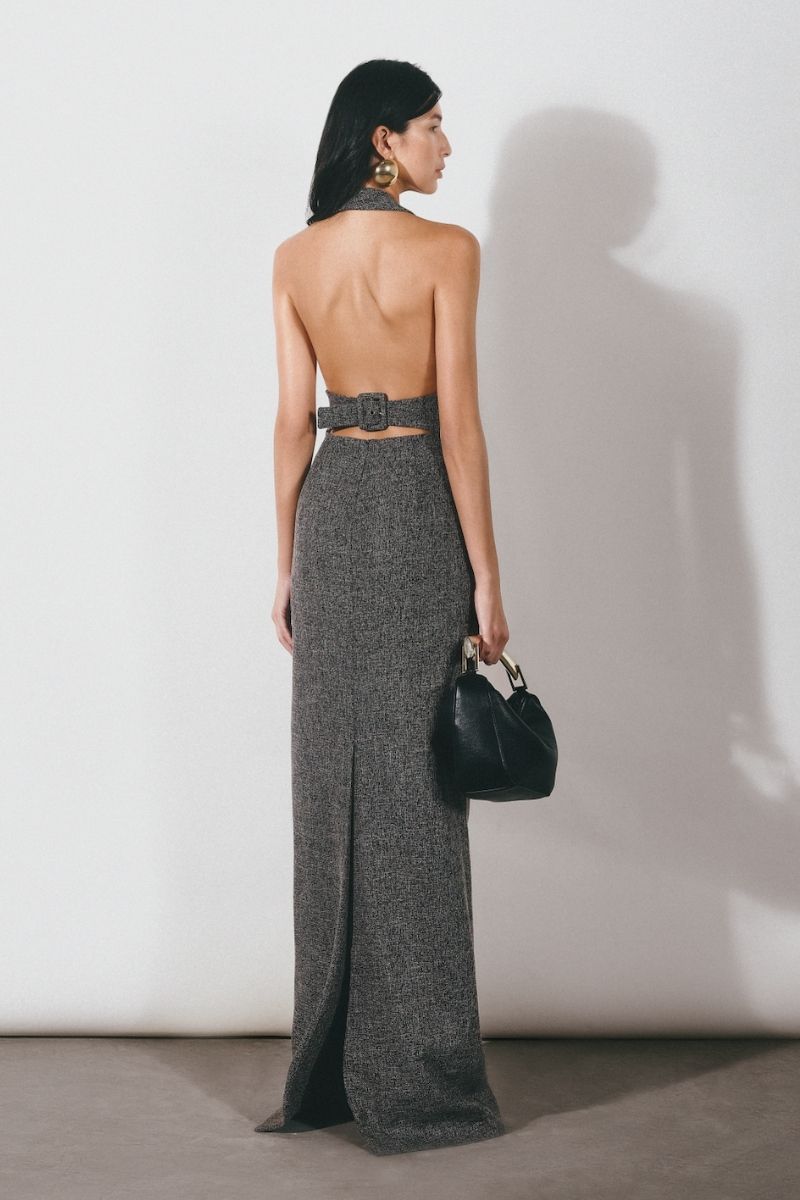 GRAY LONG VEST AND MAXI SKIRT SET