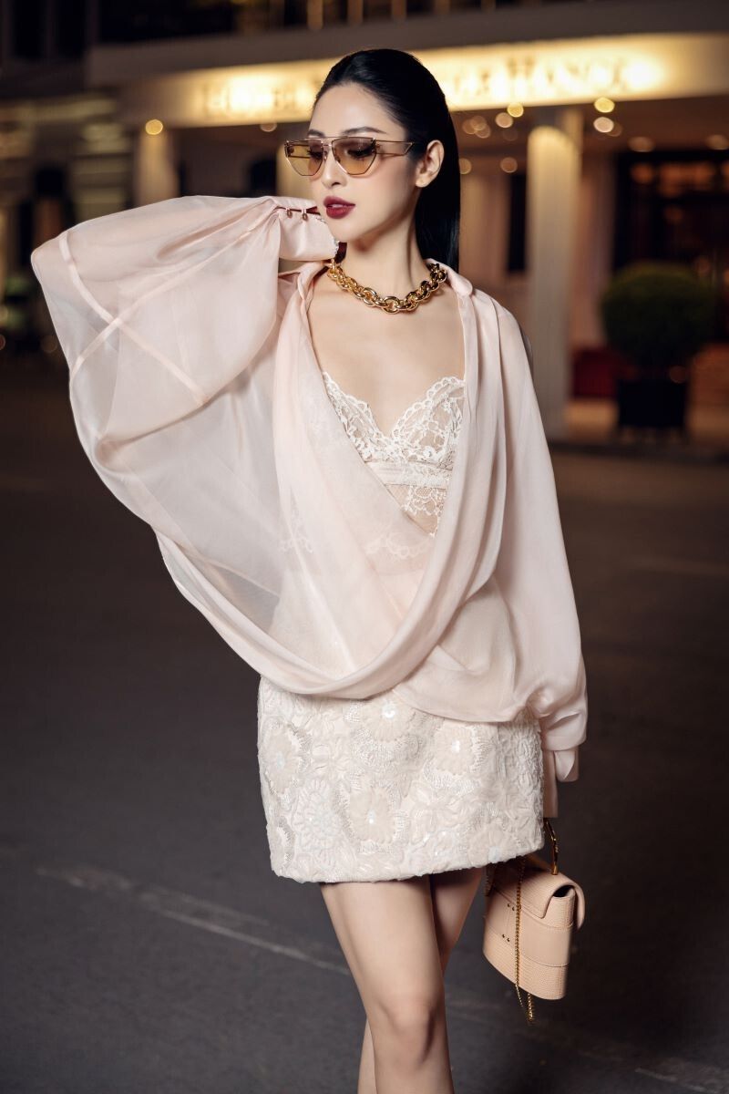 EDANA BEIGE SILK PLEATED TOP AND SKIRT SET