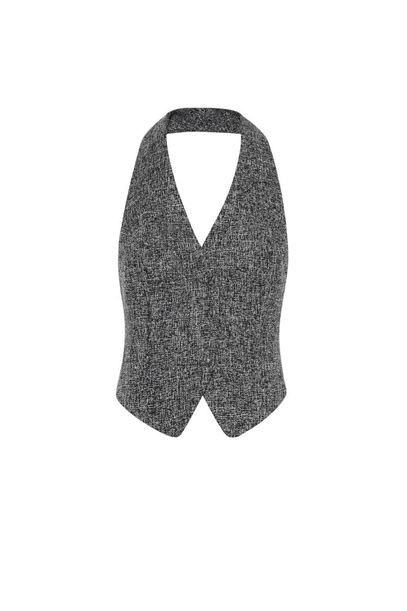 GRAY LONG VEST AND MAXI SKIRT SET