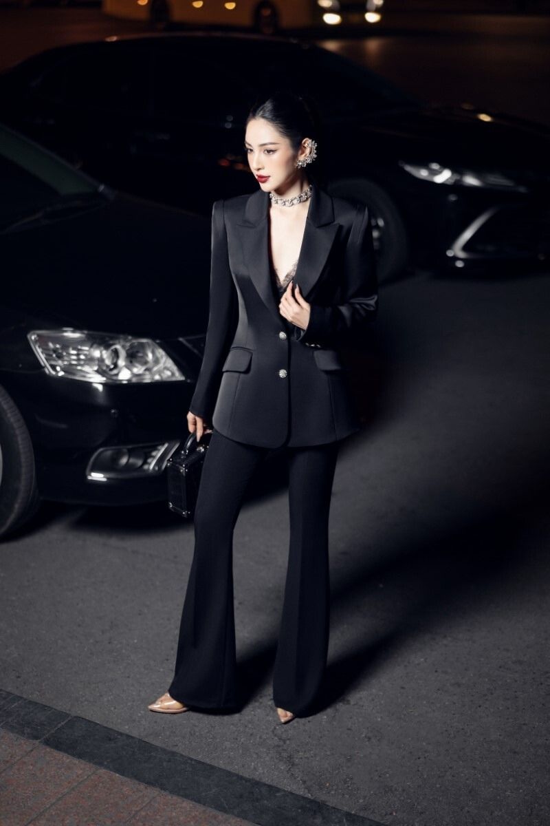 FIDELIA BLACK TAFFETA SLIM FIT THREE PIECE SET