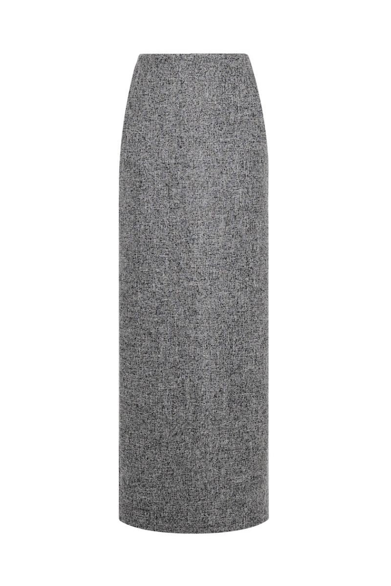 GRAY LONG VEST AND MAXI SKIRT SET