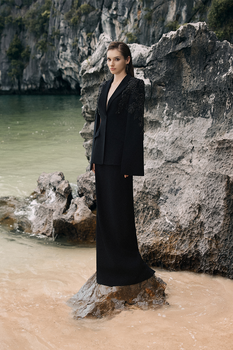 PEARL TAFFETA SET IN BLACK