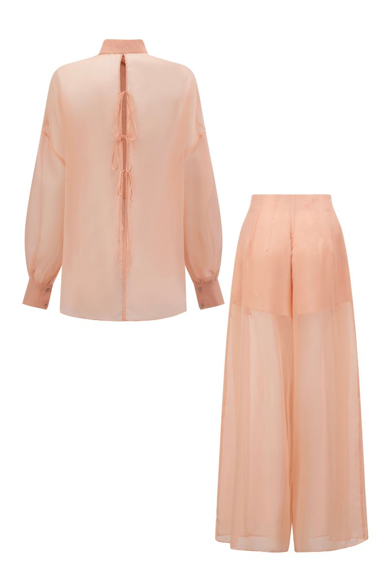 MELITA PEACH FUZZ SILK PLEATED SHIRT AND PANTS SET