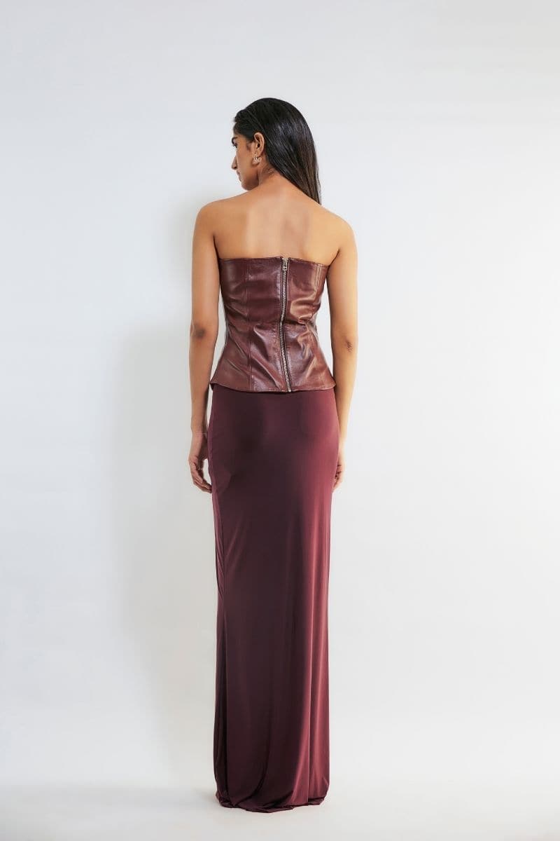 LINNEA CHERRY RED CORSET TOP AND SKIRT SET