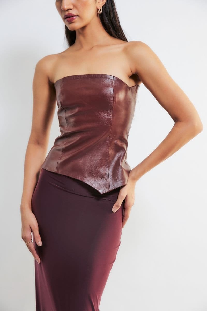 LINNEA CHERRY RED CORSET TOP AND SKIRT SET