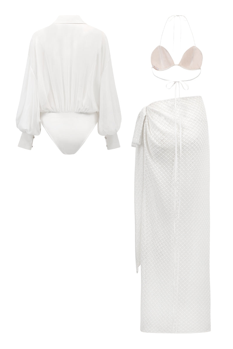 ANNE WHITE CHIFFON BODYSUIT AND MAXINE BRA SET