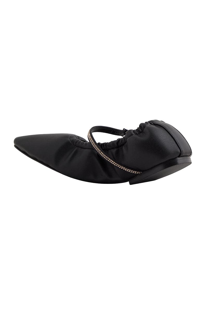 AURORA SILVER CRYSTAL BLACK NAPPA-EFFECT BALLERINA FLATS