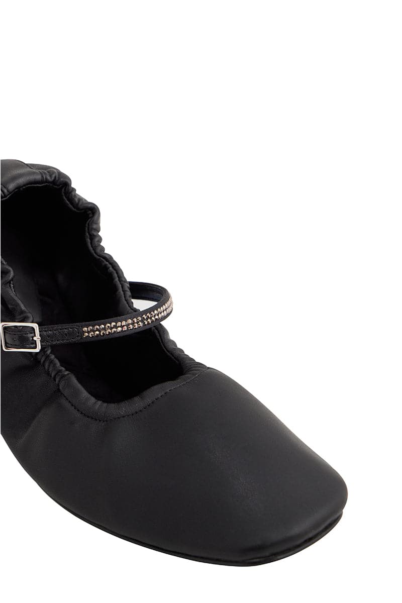 AURORA SILVER CRYSTAL BLACK NAPPA-EFFECT BALLERINA FLATS