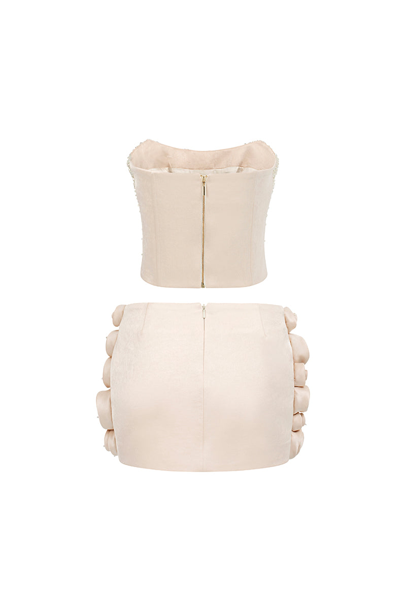 CORSET TOP AND EMBROIDERED SKIRT SET IN BEIGE